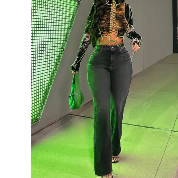 Fashion Nova Denim - Fashion Nova Black-wash Straight Leg Jeans with raw cut off hem size 13